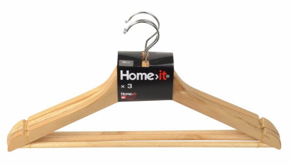 HOME It® hanger with trouser rod and slit 3 pack natural