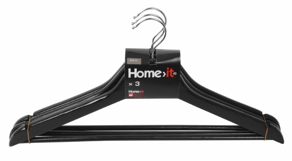 HOME It® hanger with trouser rod and slit 3 pack black