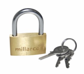 Millarco® padlock padlock with 3 keys 30 mm brass