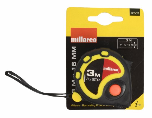Millarco® measuring tape with stop 16 mm x 3 metre