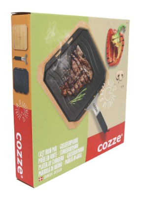 Cozze® reversible cast iron pan with bamboo tray 330x330 mm.