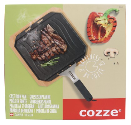 Cozze® reversible cast iron pan with bamboo tray 330x330 mm.
