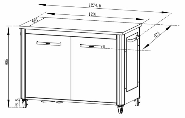Cozze®outdoor kitchen 120 with stainless steel table, 2-door