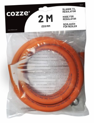 Cozze® hose for regulator, 2.0 m & 2 x clamps for hose connection